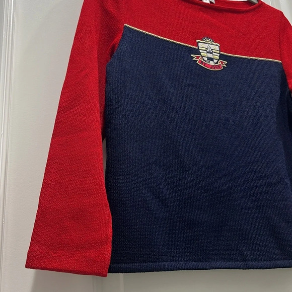 St. John Vintage Knit Red and Navy Nautical Logo Long Sleeve Top Sz Small Petite - Picture 4 of 8